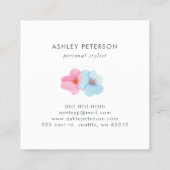 トレンディーかわいい水色ピンク金ゴールド花モノグラム スクエア名刺 (裏面)