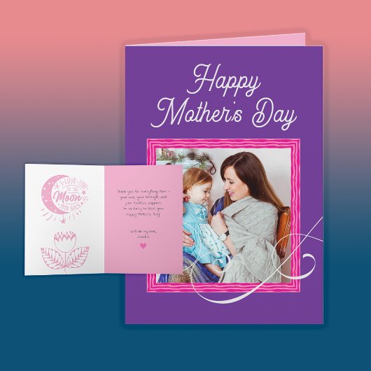 トレンディーかわいい紫の母の日のカードの写真カスタム写真 カード