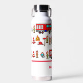 トレンディーかわいい赤い消防車&消防士 ウォーターボトル (正面)