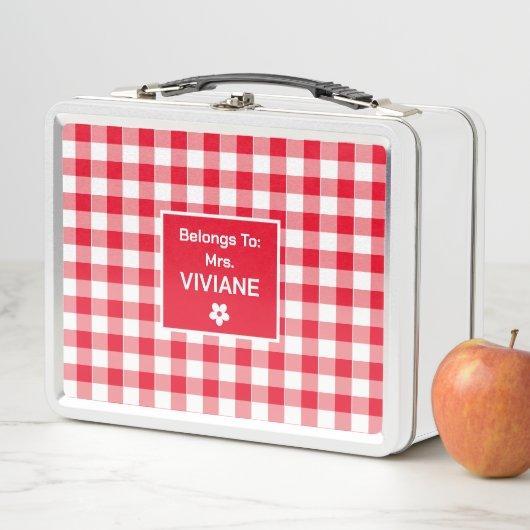 トレンディーかわいい赤市松模様に白模様カスタム メタルランチボックス (インサイチュ)