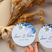 トレンディーかわいらしブルー花フローラ結婚ステッカー ラウンドシール