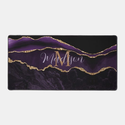トレンディーすごいパープルアゲート金ゴールドグリッターデスクマット デスクマット (正面)