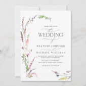 トレンディーでエレガントなワイルドフラワーの花のディテールが光るウェディング 招待状 (正面)