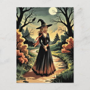 トレンディーでスプーキーなハロウィン魔女の森の群衆 ポストカード