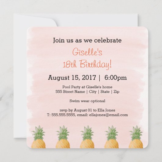 トレンディーとおもしろいPineappleパーティー 招待状 (裏面)