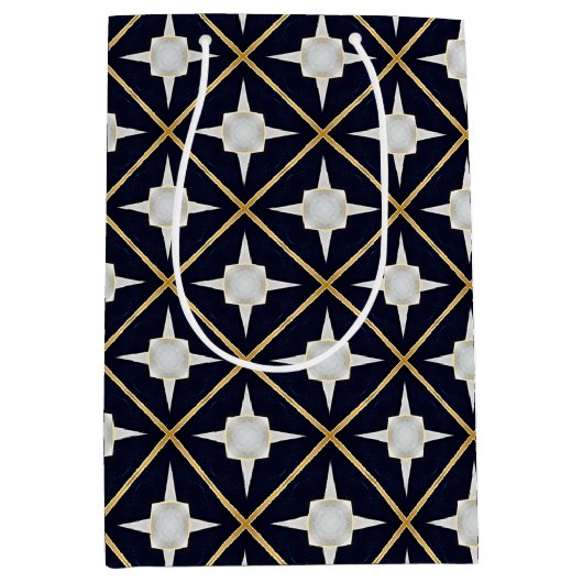 トレンディーとエレガントブラック金ゴールドとホワイトラグジュアリー ミディアムペーパーバッグ (正面)