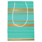 トレンディーとシック・ブルーと金ゴールドアクセント ミディアムペーパーバッグ (正面)