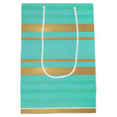 トレンディーとシック・ブルーと金ゴールドアクセント ミディアムペーパーバッグ (裏面)