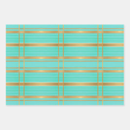 トレンディーとシック・ブルーと金ゴールドアクセント ラッピングペーパーシート