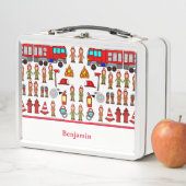 トレンディーと可愛い赤い消防車 メタルランチボックス (インサイチュ)