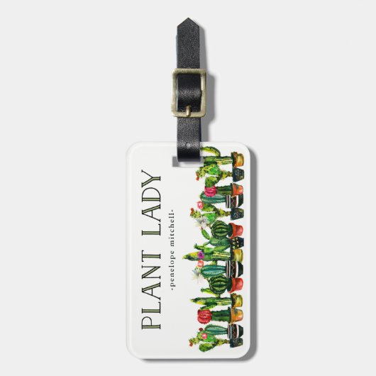 トレンディーと植おもしろい物のレディ（サボテン） ラゲッジタグ (正面縦)