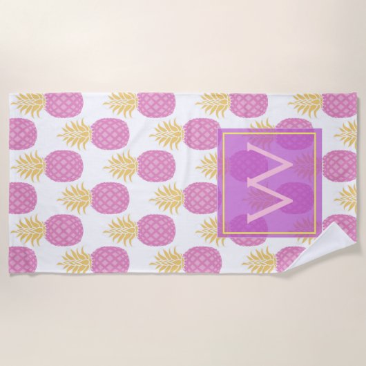 トレンディーと熱帯の鮮やかな紫色のパイナップル ビーチタオル (正面)
