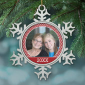 トレンディーと縁ど年カスタム付き写真 スノーフレークピューターオーナメント