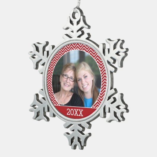 トレンディーと縁ど年カスタム付き写真 スノーフレークピューターオーナメント (右)