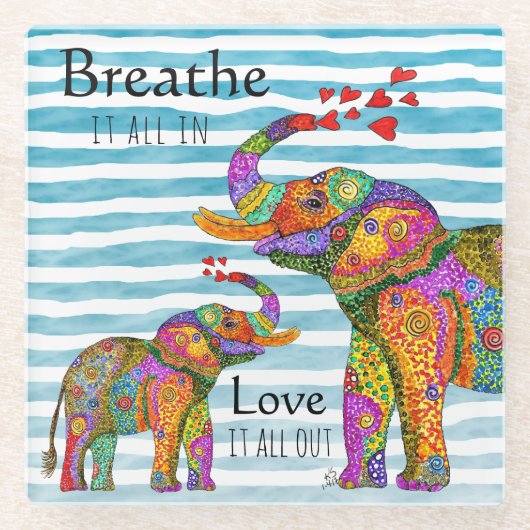 トレンディーと象スタイリッシュと子牛のキッチンタオル ガラスコースター (正面)