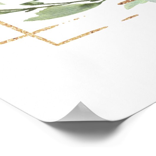 トレンディーなグリーン シュエッカ ゴールドの結婚式 ウェルカムサイン ポスター (角)