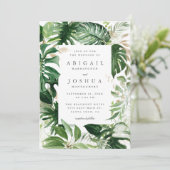 トレンディーなゴールド & 水彩トロピカルグリーンウェディング 招待状 (スタンド正面)