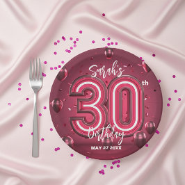 トレンディーなシックな輝き メタリック ネオン ピンク 30歳の誕生日 ペーパープレート