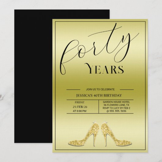 トレンディーなハイヒールのモダンな40歳の誕生日 招待状 (正面/裏面)