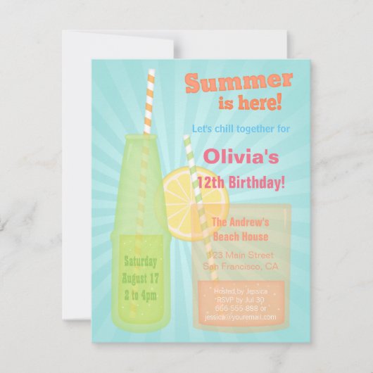 トレンディーな夏のドリンクの誕生日パーティーの招待状 招待状 (正面)