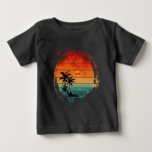 トレンディーな日没 ヤシの木 ベビーTシャツ (正面)