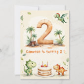 トレンディーな水彩のツー・レックス　セカンド　２歳の誕生日 招待状 (正面)