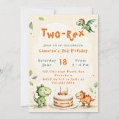トレンディーな水彩のツー・レックス　セカンド　２歳の誕生日 招待状 (裏面)