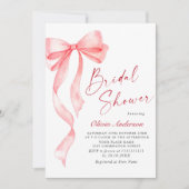 トレンディーな水彩ピンクの弓 コケッタ ブライダルシャワー 招待状 (正面)