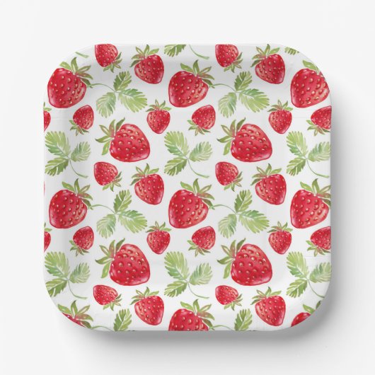 トレンディーな水彩草原の苺のベイビーシャワー ペーパープレート (正面)