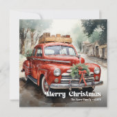 トレンディーな田舎風クリスマスシーンの水彩グリーティング シーズンカード (正面)