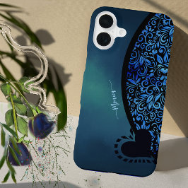 トレンディーな雛の青いグラデーションの花柄ハート iPhone 16 PLUSケース