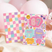 トレンディーな6歳から7歳の誕生日: グルービーチェック柄の虹 招待状