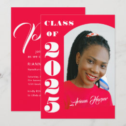 トレンディーな Chic ホワイト スクリプト ピンク 卒業パーティー 招待状