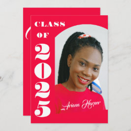 トレンディーな Chic ホワイト スクリプト ピンク 卒業パーティー 招待状