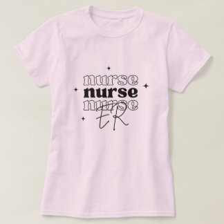 トレンディーなERナースの波状タイポグラフィとスクリプト Tシャツ