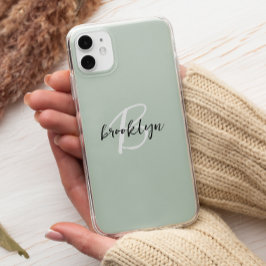 トレンディーなsageグリーンのブラックホワイトスクリプトモノグラム iPhone 11 proケース
