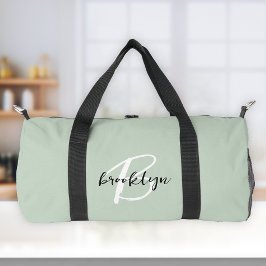 トレンディーなsage green ブラック ホワイト 筆記体モノグラム  ダッフルバッグ