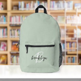 トレンディーなsage green ブラック ホワイト 筆記体 モノグラム  プリントバックパック
