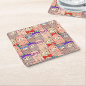 トレンディーによって服を着せられるラマパターン スクエアペーパーコースター (アングル)