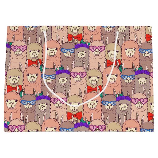 トレンディーによって服を着せられるラマパターン ラージペーパーバッグ (正面)