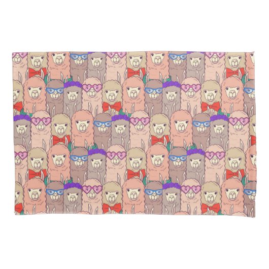 トレンディーによって服を着せられるラマパターン 枕カバー (正面左)