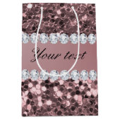 トレンディーのばら色の金ゴールドのフェイクなグリッターおよびダイヤモンド ミディアムペーパーバッグ (正面)