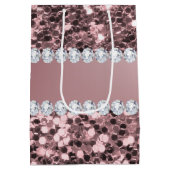 トレンディーのばら色の金ゴールドのフェイクなグリッターおよびダイヤモンド ミディアムペーパーバッグ (裏面)