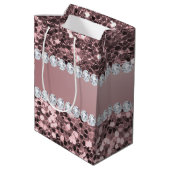 トレンディーのばら色の金ゴールドのフェイクなグリッターおよびダイヤモンド ミディアムペーパーバッグ (裏面アングル)