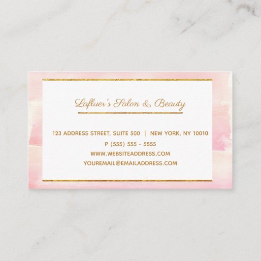 トレンディーのばら色の金ゴールドのメーキャップアーティストのヘアーサロン 名刺 (裏面)
