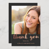トレンディーのばら色の金ゴールドの卒業の写真は感謝していしています サンキューカード (正面/裏面)