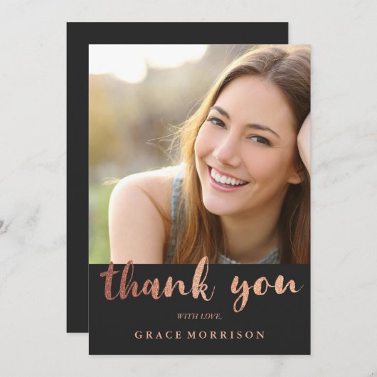 トレンディーのばら色の金ゴールドの卒業の写真は感謝していしています サンキューカード (正面/裏面)