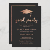 トレンディーのばら色の金ゴールドの卒業パーティーの写真の招待状 招待状 (正面/裏面)