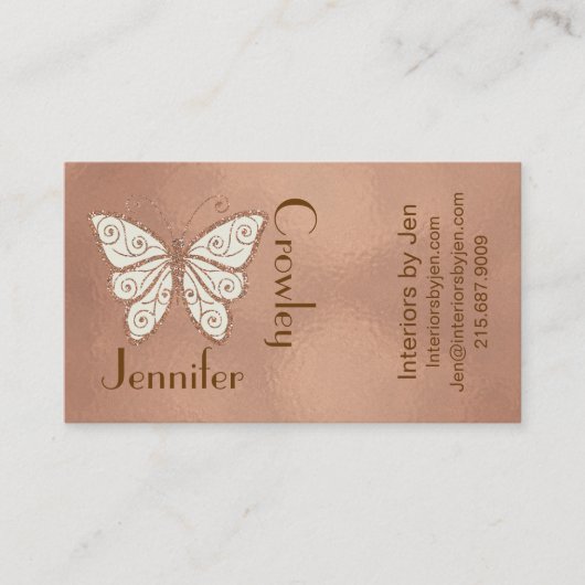 トレンディーのばら色の金ゴールドの蝶名刺 名刺 (正面)
