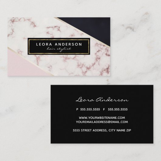 トレンディーのばら色の金ゴールド、大理石および黒の抽象的なライン 名刺 (正面/裏面)